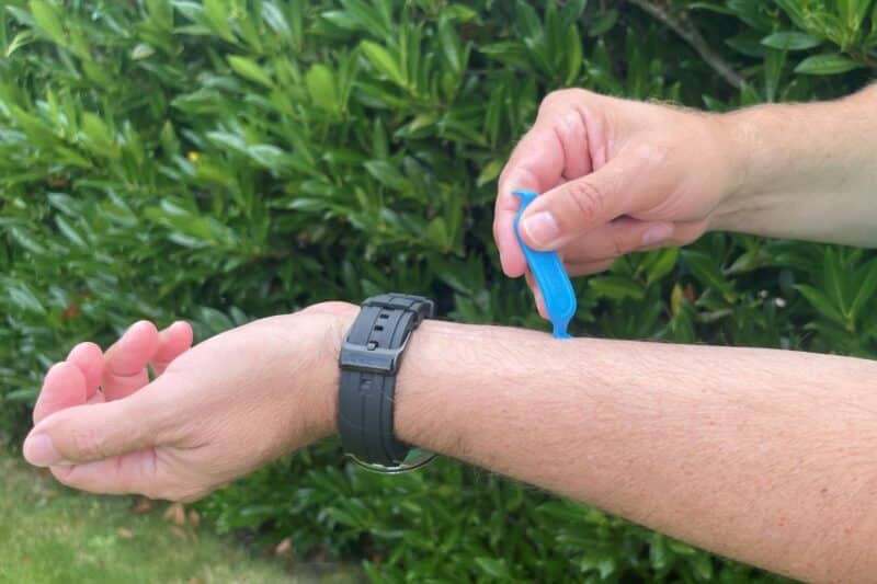 Tick-off is used on arm to remove tick